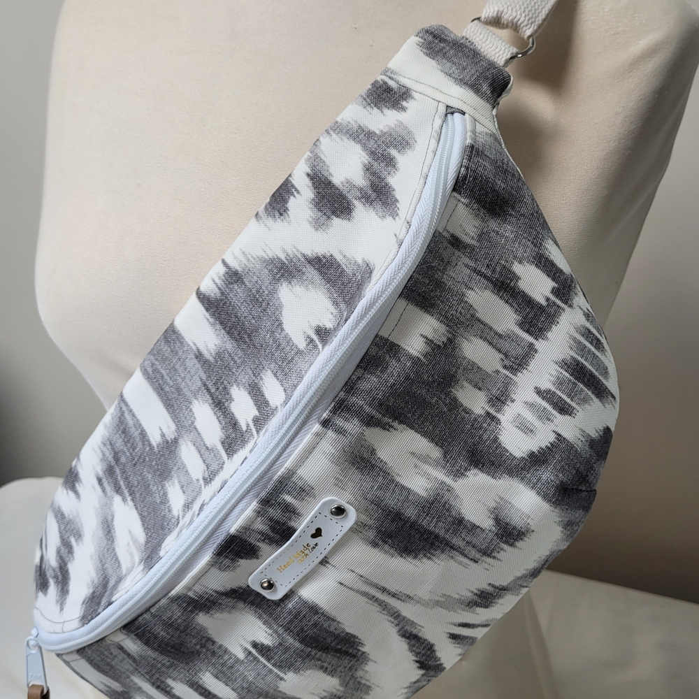 Gray and White Patterned Sling Bag